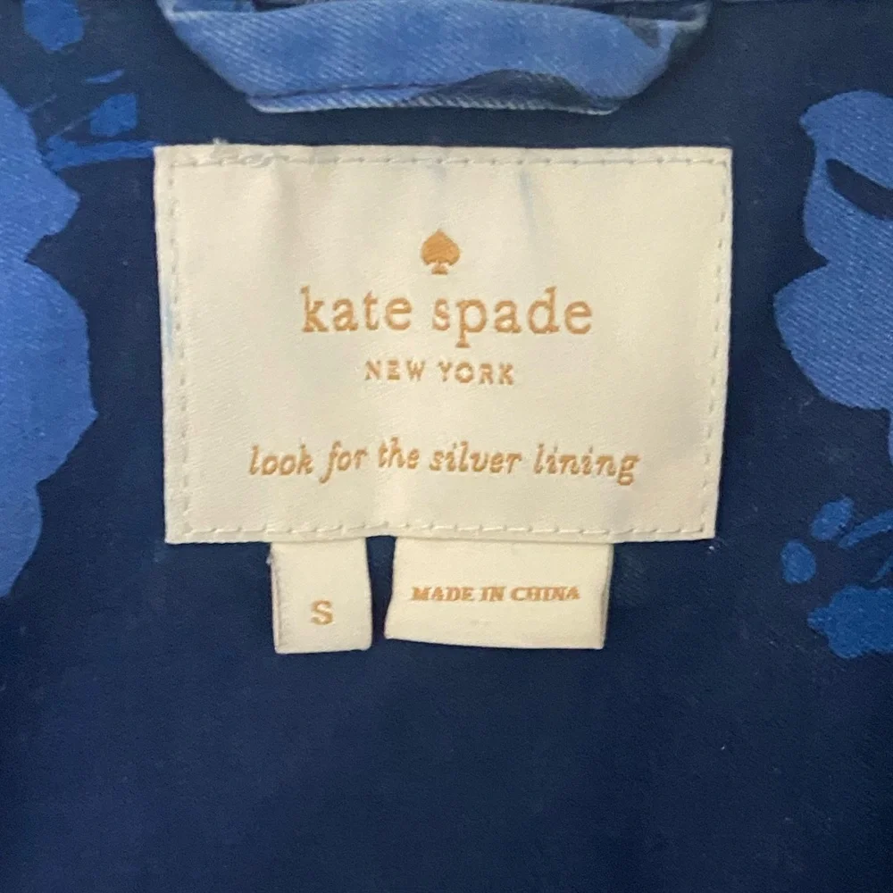 Kate Spade New York Blue Floral & Navy Jacket Ruffle Hem Size Small